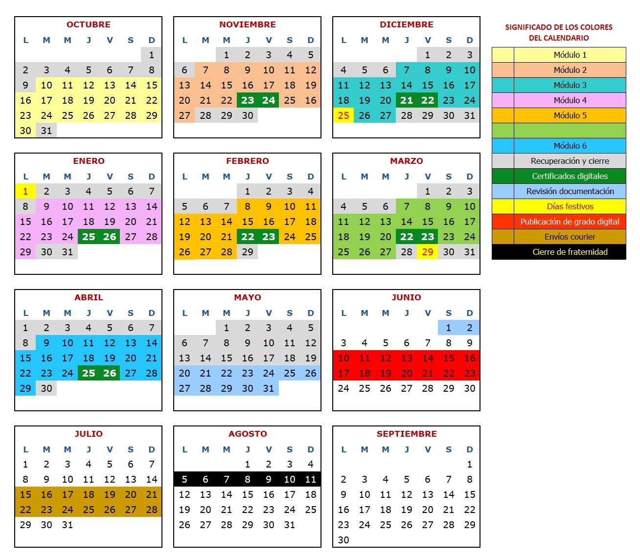 Calendario académico de la fraternidad