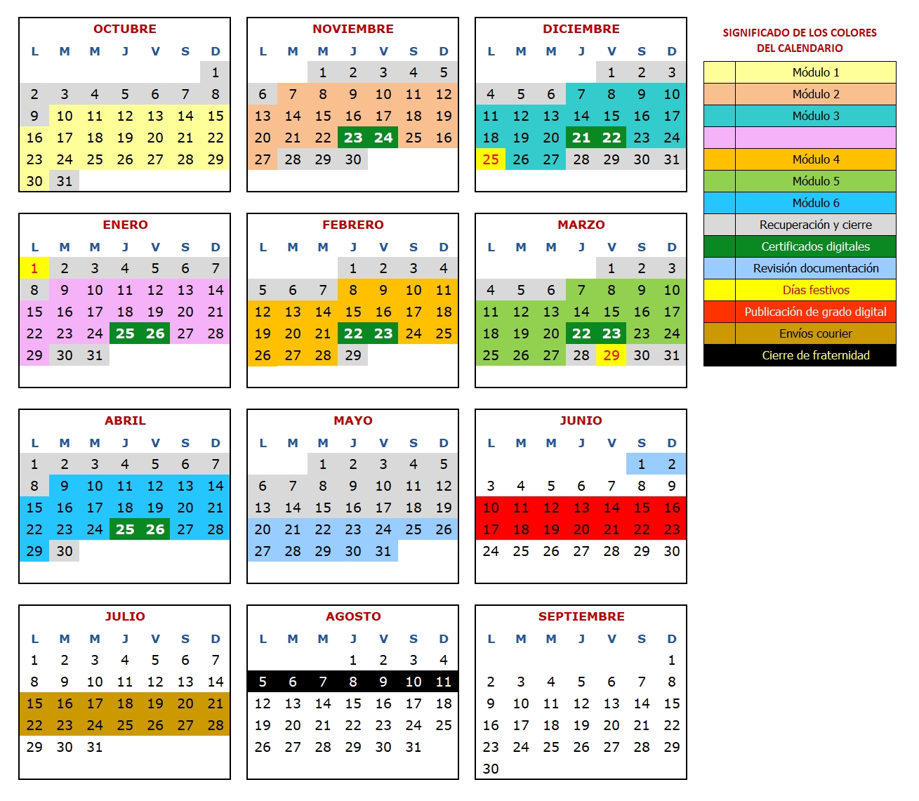 Calendario académico de la fraternidad