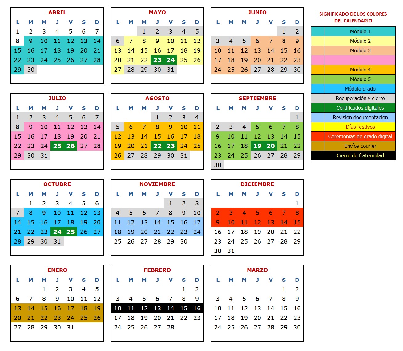 Calendario académico de la fraternidad