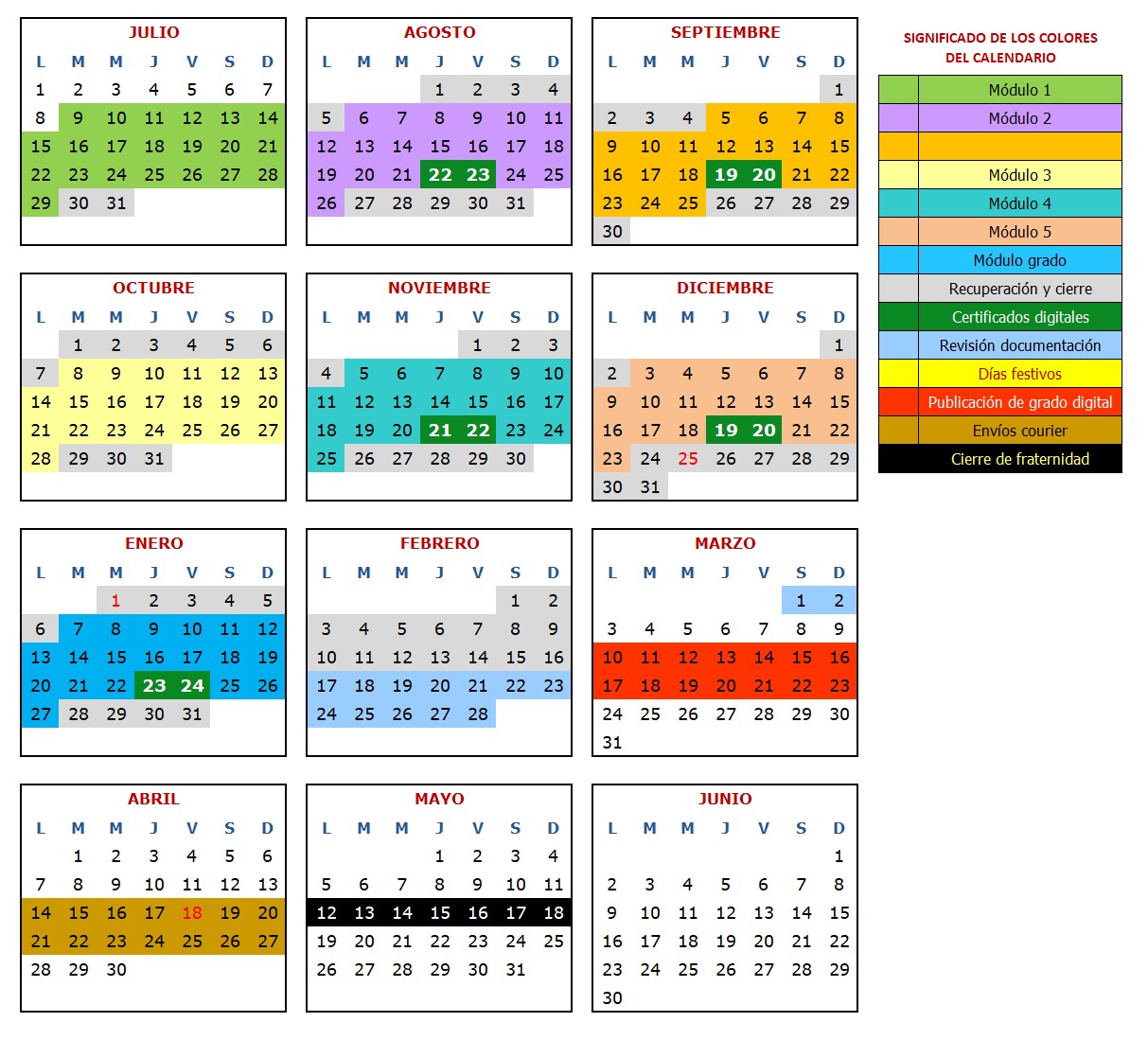 Calendario académico de la fraternidad